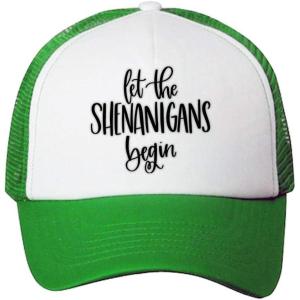 imageTrucker Hat Let Shenanigans Begin Funny Shamrock Clover St Patricks PolyesterKelly Green