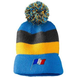 imageCustom Vintage Pom Pom Beanie French Flag Raised Embroidery Acrylic Skull Cap Hat for Men ampamp Women Light Blue Stripes Design Only