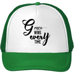 imageTrucker Hat Grace wins Every time Polyester Baseball Mesh Cap Snaps Kelly Green One Size