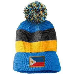 imageVintage Pom Pom Beanie Philippines Embroidery Winter Hats Acrylic 1 SizeLight Blue Stripes
