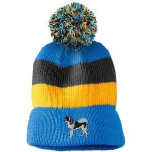 imageVintage Pom Pom Beanie Siberian Husky Dog B Embroidery Dogs Winter Hats Acrylic Skull Cap Hat for Men ampamp Women 1 Size Light Blue Stripes Design Only
