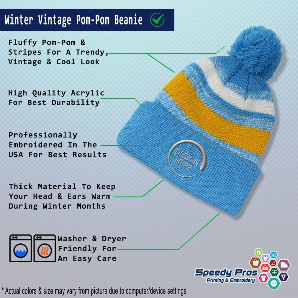 imageVintage Pom Pom Beanie Zimbabwe Love Winter Hats Acrylic Skull Cap Hat for Men ampamp Women 1 Size Light Blue Stripes