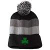 imageCustom Vintage Pom Pom Beanie Shamrock Embroidery Acrylic Skull Cap Hat for Men ampamp Women Black Stripes Design Only