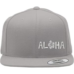 imageSnapback Flat Bill Left Side Panel Aloha Sky White Hibiscus Embroidery AcrylicSilver