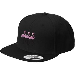 imageSpeedy Pros Pink Flamingos Embroidered Flat Visor Snapback HatBlack