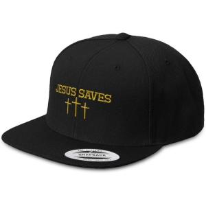 imageSpeedy Pros Snapback Hats for Men ampamp Women Jesus Saves Gold Embroidery Flat Bill Baseball CapBlack