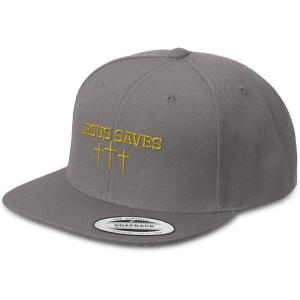 imageSpeedy Pros Snapback Hats for Men ampamp Women Jesus Saves Gold Embroidery Flat Bill Baseball CapDark Grey