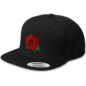 imageCustom Snapback Hats for Men ampamp Women Red Rose Embroidery Flat Bill Baseball CapBlack Design Only