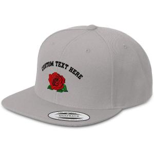 imageCustom Snapback Hats for Men ampamp Women Red Rose Embroidery Flat Bill Baseball CapSilver Personalized Text Here
