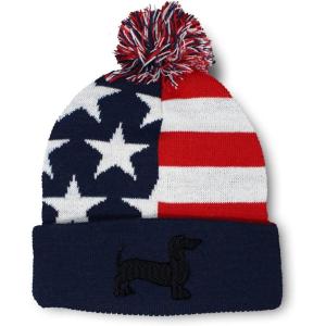 imagePom Pom Beanies for Women Dachshund Dog Black Silhouette Embroidery Skull Cap Winter Hats for Men 1 SizeAmerican Flag Design Only