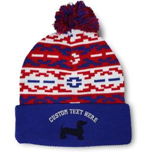 imagePom Pom Beanies for Women Dachshund Dog Black Silhouette Embroidery Skull Cap Winter Hats for Men 1 SizeAmerican Pixel Personalized Text Here