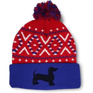 imagePom Pom Beanies for Women Dachshund Dog Black Silhouette Embroidery Skull Cap Winter Hats for Men 1 SizeAmerican X Design Only