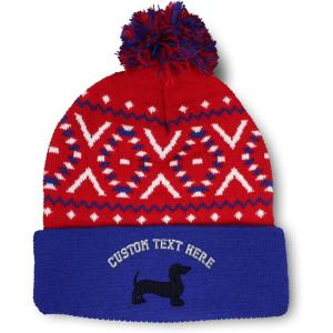 imagePom Pom Beanies for Women Dachshund Dog Black Silhouette Embroidery Skull Cap Winter Hats for Men 1 SizeAmerican X Personalized Text Here