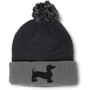 imagePom Pom Beanies for Women Dachshund Dog Black Silhouette Embroidery Skull Cap Winter Hats for Men 1 SizeBlack Grey Design Only