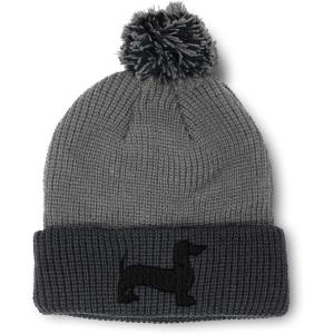 imagePom Pom Beanies for Women Dachshund Dog Black Silhouette Embroidery Skull Cap Winter Hats for Men 1 SizeGrey Black Design Only