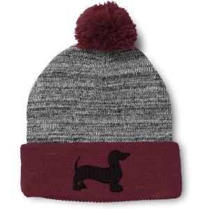 imagePom Pom Beanies for Women Dachshund Dog Black Silhouette Embroidery Skull Cap Winter Hats for Men 1 SizeHeather Gray Burgundy Design Only