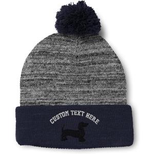 imagePom Pom Beanies for Women Dachshund Dog Black Silhouette Embroidery Skull Cap Winter Hats for Men 1 SizeHeather Gray Navy Personalized Text Here