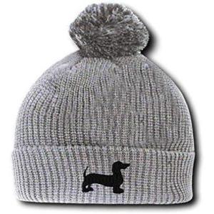 imagePom Pom Beanies for Women Dachshund Dog Black Silhouette Embroidery Skull Cap Winter Hats for Men 1 SizeLight Grey Design Only