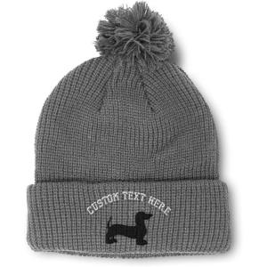 imagePom Pom Beanies for Women Dachshund Dog Black Silhouette Embroidery Skull Cap Winter Hats for Men 1 SizeLight Grey Personalized Text Here