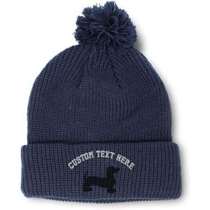 imagePom Pom Beanies for Women Dachshund Dog Black Silhouette Embroidery Skull Cap Winter Hats for Men 1 SizeNavy Personalized Text Here