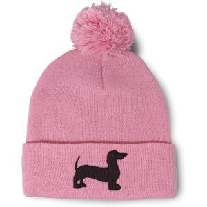 imagePom Pom Beanies for Women Dachshund Dog Black Silhouette Embroidery Skull Cap Winter Hats for Men 1 SizeSoft Pink Design Only