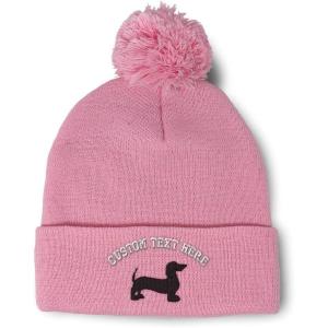 imagePom Pom Beanies for Women Dachshund Dog Black Silhouette Embroidery Skull Cap Winter Hats for Men 1 SizeSoft Pink Personalized Text Here