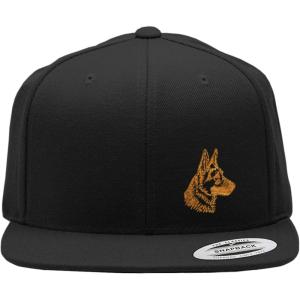 imageSnapback Flat Bill Left Side Panel German Shepherd Head Gold Embroidery AcrylicBlack