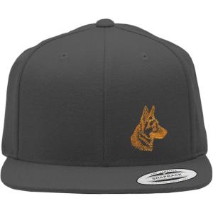 imageSnapback Flat Bill Left Side Panel German Shepherd Head Gold Embroidery AcrylicDark Grey