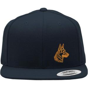 imageSnapback Flat Bill Left Side Panel German Shepherd Head Gold Embroidery AcrylicNavy