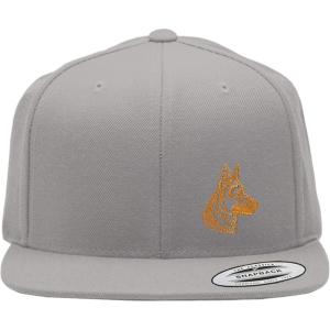 imageSnapback Flat Bill Left Side Panel German Shepherd Head Gold Embroidery AcrylicSilver