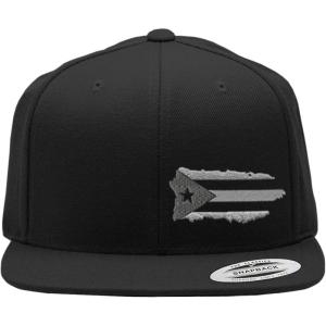 imageSnapback Flat Bill Left Side Panel Puerto Rico Island Map Flag A EmbroideryBlack