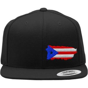 imageSnapback Flat Bill Left Side Panel Puerto Rico Map Flag Embroidery AcrylicBlack