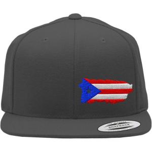 imageSnapback Flat Bill Left Side Panel Puerto Rico Map Flag Embroidery AcrylicDark Grey