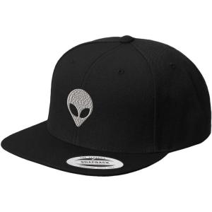 imageSpeedy Pros Silver Alien Face Embroidered Flat Visor Snapback Hat Black