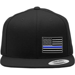 imageSpeedy Pros Snapback Flat Bill Left Side Panel American Flag Thin Blue Line EmbroideryBlack