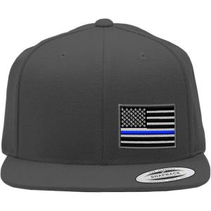 imageSpeedy Pros Snapback Flat Bill Left Side Panel American Flag Thin Blue Line EmbroideryDark Grey