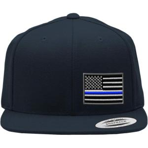 imageSpeedy Pros Snapback Flat Bill Left Side Panel American Flag Thin Blue Line EmbroideryNavy