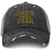 imageDistressed Trucker Hat Faith Over Fear Embroidery for Men ampamp Women Black Gray