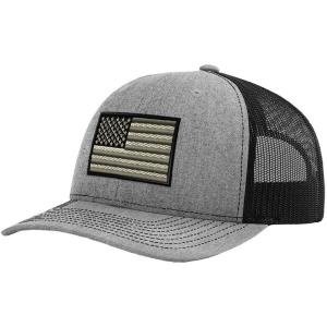 imageCustom Baseball Cap Black White American Us Flag Embroidery Polyester MeshHeather Grey Black Design Only