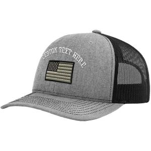 imageCustom Baseball Cap Black White American Us Flag Embroidery Polyester MeshHeather Grey Black Personalized Text Here