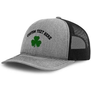 imageCustom Richardson Trucker Hat Shamrock Irish Embroidery Polyester Baseball CapHeather Grey Black Personalized Text Here