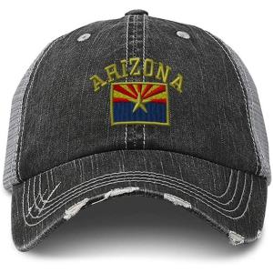 imageDistressed Trucker Hat Arizona State Flag Letters Embroidery for Men ampamp Women Black Gray
