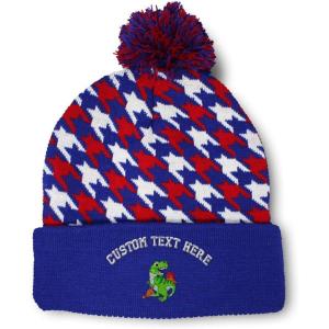 imagePom Pom Beanies for Women TRex Dinosaur Embroidery Skull Cap Children Winter Hats for Men Acrylic 1 SizeAmerican Stars Personalized Text Here