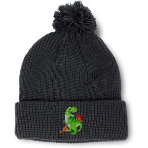 imagePom Pom Beanies for Women TRex Dinosaur Embroidery Skull Cap Children Winter Hats for Men Acrylic 1 SizeBlack Design Only