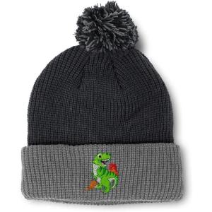 imagePom Pom Beanies for Women TRex Dinosaur Embroidery Skull Cap Children Winter Hats for Men Acrylic 1 SizeBlack Grey Design Only