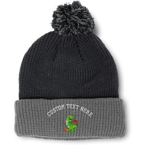 imagePom Pom Beanies for Women TRex Dinosaur Embroidery Skull Cap Children Winter Hats for Men Acrylic 1 SizeBlack Grey Personalized Text Here
