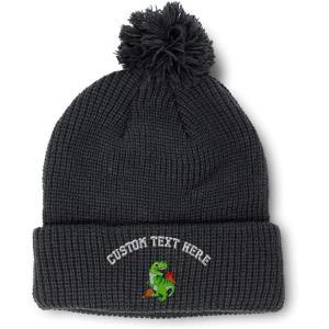 imagePom Pom Beanies for Women TRex Dinosaur Embroidery Skull Cap Children Winter Hats for Men Acrylic 1 SizeBlack Personalized Text Here