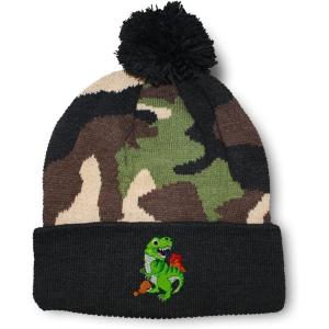 imagePom Pom Beanies for Women TRex Dinosaur Embroidery Skull Cap Children Winter Hats for Men Acrylic 1 SizeCamo Design Only