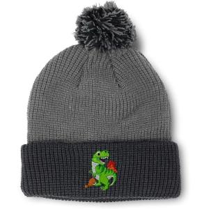 imagePom Pom Beanies for Women TRex Dinosaur Embroidery Skull Cap Children Winter Hats for Men Acrylic 1 SizeGrey Black Design Only