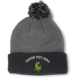 imagePom Pom Beanies for Women TRex Dinosaur Embroidery Skull Cap Children Winter Hats for Men Acrylic 1 SizeGrey Black Personalized Text Here